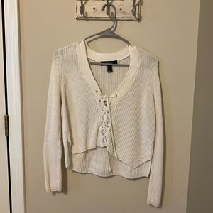Forever 21 ivory lace-up sweater